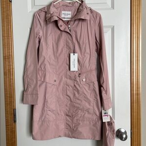 NWT COLE HAAN Signature Women's Light Pink Packable Hooded Rain Coat Size XXS